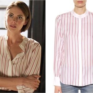 Frame Silk Red and White Striped Blouse
